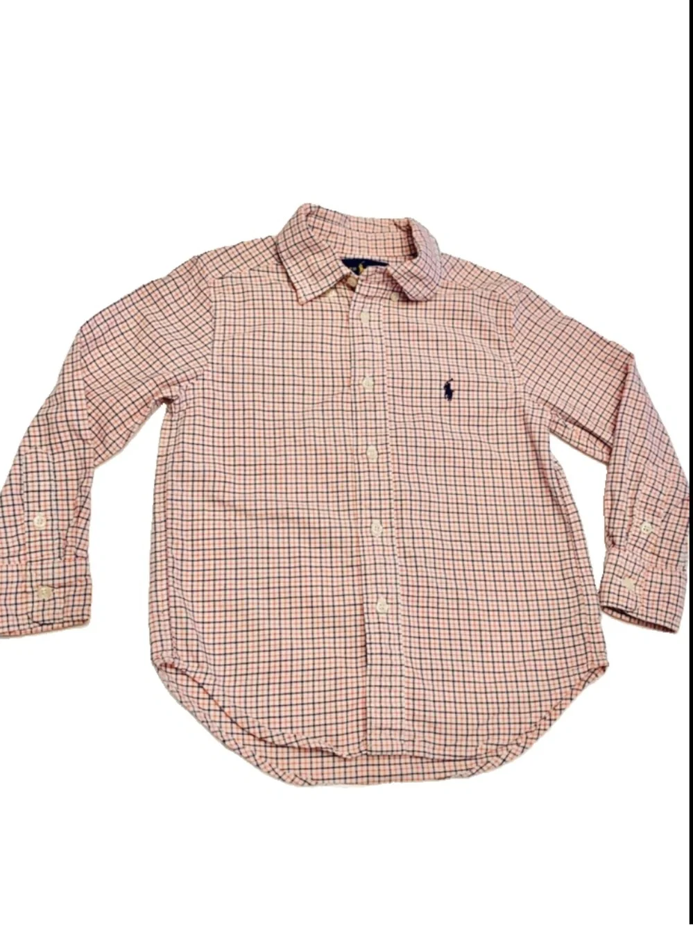 Polo Ralph Lauren Boys Size 6 Plaid Button Down Shirt Orange Blue Tattersall